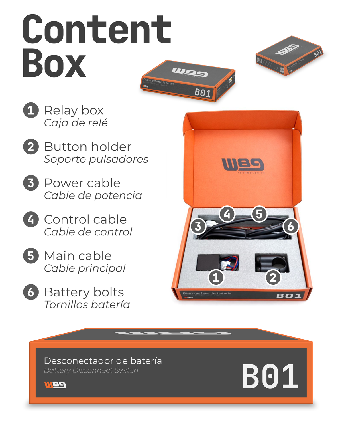 Contenido de la caja del desconectador de batería W89 B01