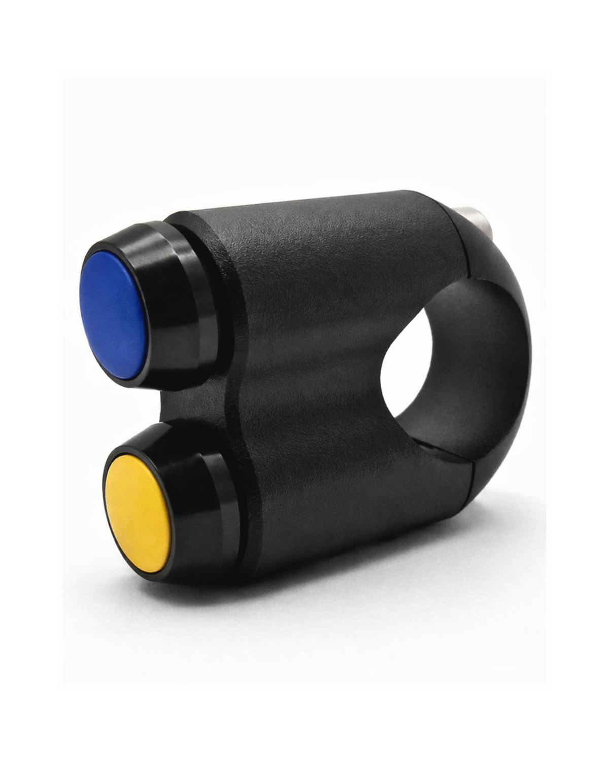 Pulsador de manillar W89 de 2 botones azul y amarillo, cuerpo de aluminio negro para manillar de 22 mm