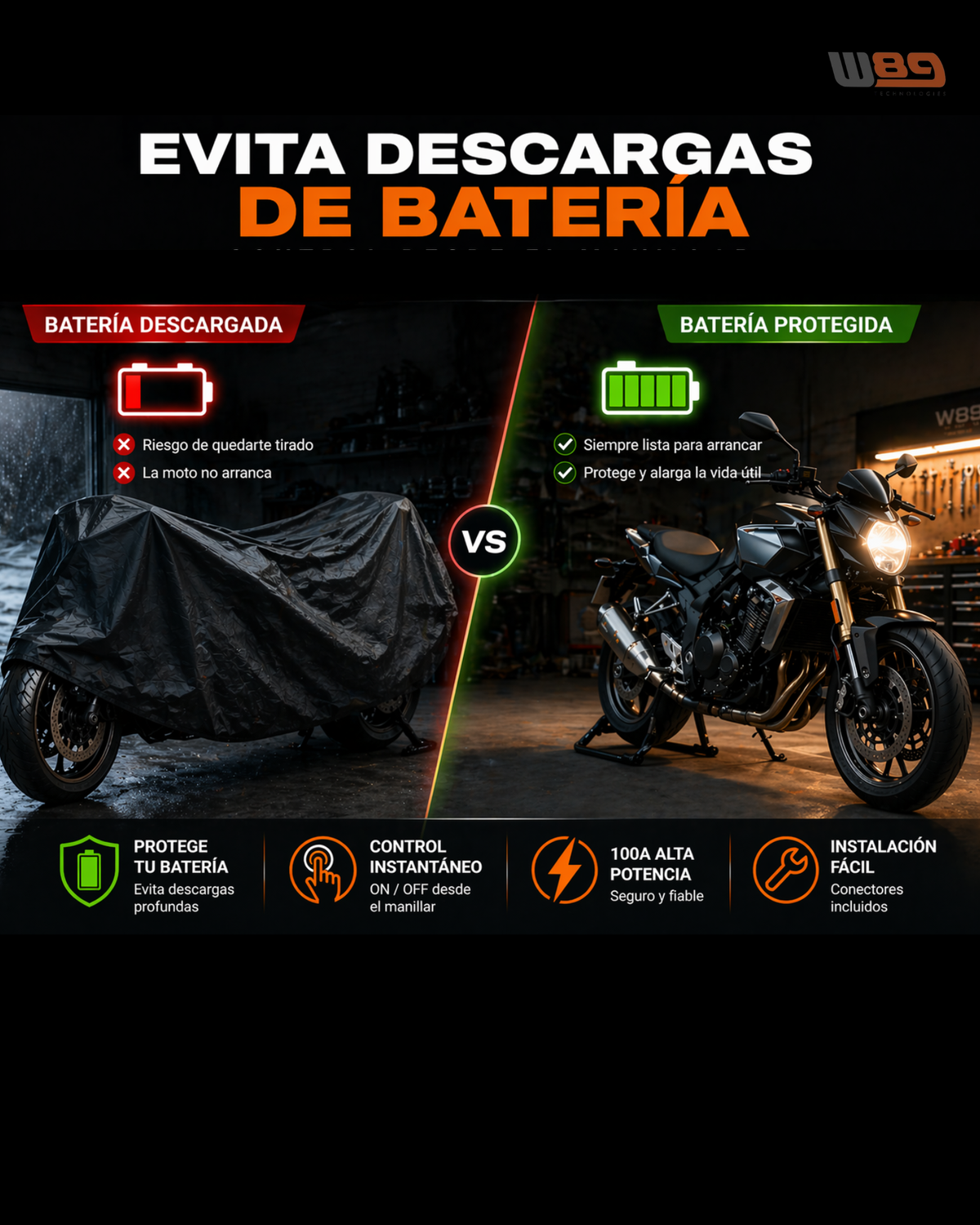 Desconectador W89 B01: evita que la batería de la moto se descargue cuando está parada